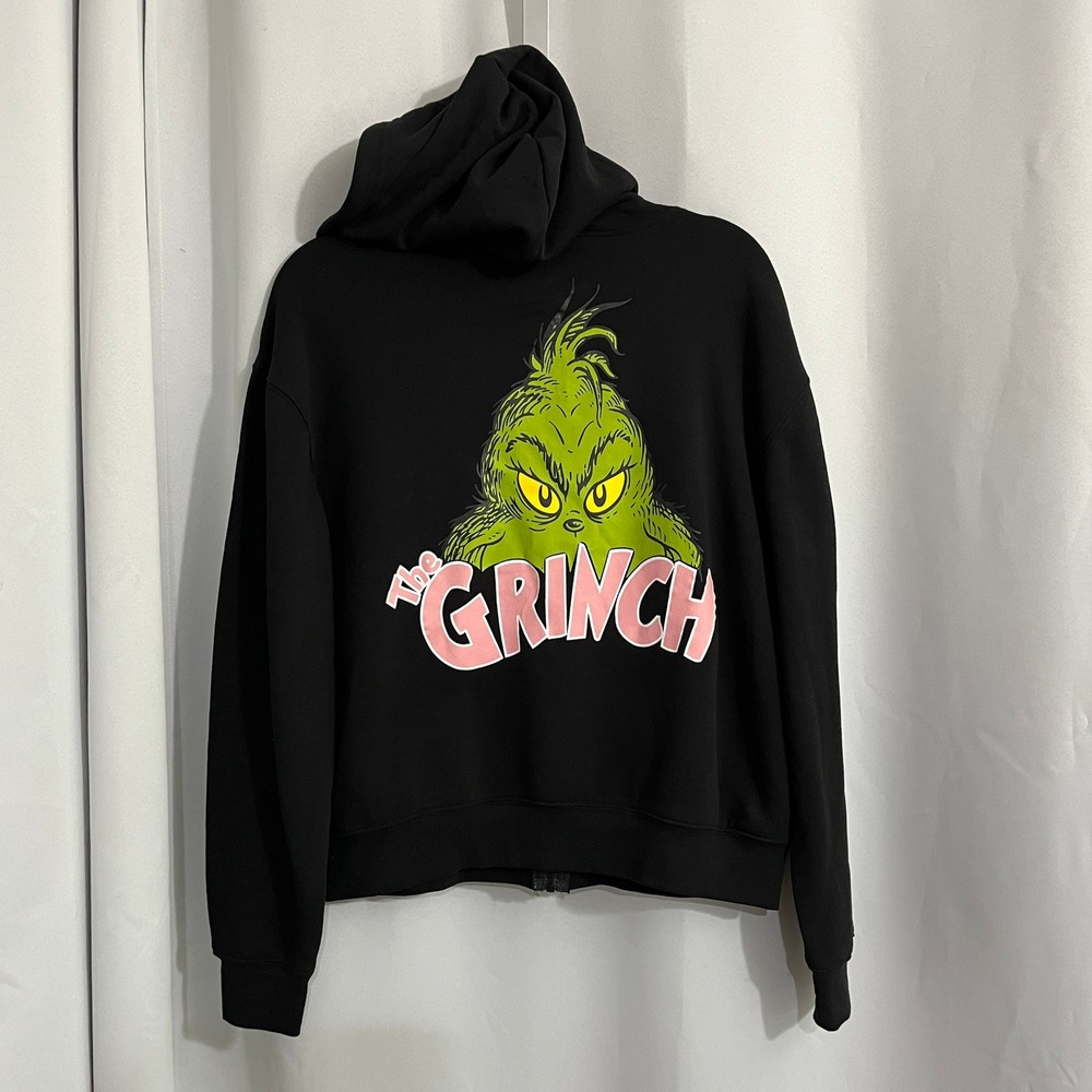 The Grinch Zip Hoodie Womens M Black Pink Graphic 2023 Christmas Dr Seuss Fleece - Picture 3 of 11